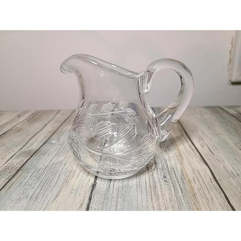 3.5 In Glass Creamer Handmade Etched Rose 3D Effect